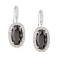 Sterling Silver Oval Black CZ Drop Earrings