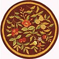 Hand-hooked Botanical Burgundy Rug (3' Round)