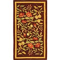 Hand-hooked Botanical Burgundy Rug (2'6 x 6')