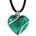 Venetiarum Glass Teal Puffy Heart Necklace