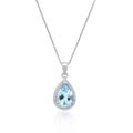 Sterling Silver Blue Topaz and CZ Teardrop Necklace