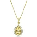 18k Gold Overlay Citrine and CZ Teardrop Necklace