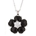 Sterling Silver Onyx Camellia and CZ Necklace