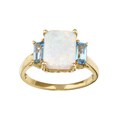 10k Yellow Gold Created Opal and Blue Topaz Ring