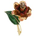 14k Yellow Gold and Enamel Antique Flower Pin