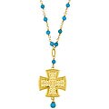 14k Gold Overlay Turquoise Greek Cross Necklace