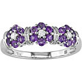 10k White Gold Amethyst and Diamond Flower Ring