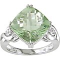 14k White Gold Green Amethyst and Diamond Ring