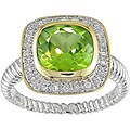 10k Gold Square Peridot and 1/8ct TDW Diamond Ring