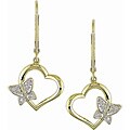 10k Gold Heart and Butterfly Diamond Accent Earrings