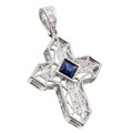 18k Gold Sapphire and 1/8ct TDW Diamond Cross Necklace