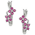 10k Gold Pink Sapphire and Diamond Hoop Earrings
