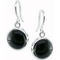 Sterling Silver Round Black Onyx Hook Earrings