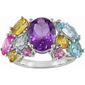 10k White Gold Multi-gemstone and Diamond Ring