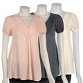 Rain Women's Short Puff Sleeve Eyelet Top