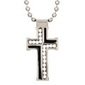 Silvertone Black Enamel and CZ Cross Necklace