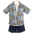BT Kids Boy's Blue Plaid Patchwork Denim Shorts Set