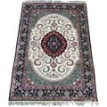 Sino Tabriz Hand-knotted Ivory/ Navy Silk Rug (5' x 8')