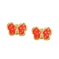 14k Gold Butterfly Pink and White Dotted Earrings