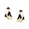 14k Yellow Gold Black and White Penguin Earrings