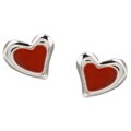14k White Gold Red Enamel Heart Earrings