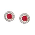 14k Gold Round Ruby and Diamond Stud Earrings