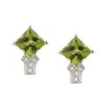 14k White Gold Peridot and Diamond Post Earrings