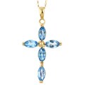 14k Yellow Gold Marquise Blue Topaz Cross Necklace