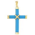 14k Yellow Gold Turquoise Cross Pendant