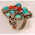Large Tibetan Coral and Turquoise Ring (Nepal)