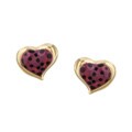 14k Gold Heart Purple and Black Dotted Earrings