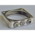 Square Flower Iolite and Peridot Ring (Israel)