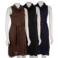 Kersh Women's Cowl Neck Sleeveless Dress with Belt