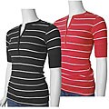 Belle du Jour Women's 7-button Striped Henley Top