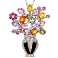 18k Gold Sapphire and 1/4ct TDW Diamond Flower Necklace