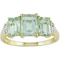 10k Gold Green Amethyst and Diamond 3-stone Ring