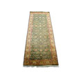 Indo Mahal Hand-knotted Green/ Gold Rug (4' x 12')