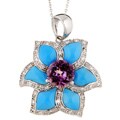 Encore by Le Vian 14k Gold Turquoise and Amethyst Flower Necklace