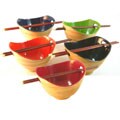 Set of 2 Lacquered Bamboo Bowls with Chopsticks (Vietnam)
