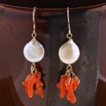 Goldfill Coral Chili Pepper Coin Pearl Earrings (USA)