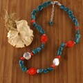 Sterling Silver 'Cherry Blossom' Turquoise and Coral Necklace (USA)