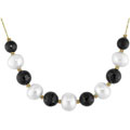 14k Gold Black Onyx and Freshwater Pearl Necklace