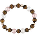 14k Tiger Eye and FW Pearl Elastic Bracelet