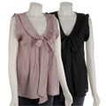 CC Couture Sleeveless Pleated Top with Tie Neck
