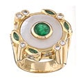 18k Yellow Gold Diamond and Emerald Freeform Ring