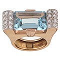 18k Pink Gold Aqua and 3/4ct TDW Diamond Deco Ring (J, SI1)