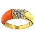 14k Yellow Gold Coral and 1/3ct TDW Diamond Ring (J, SI1)