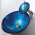 Irruption Blue Vessel Sink and Waterfall Faucet