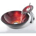 Irruption Red Vessel Sink and Waterfall Faucet