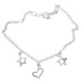 Sterling Silver 9-inch Stars and Heart Anklet